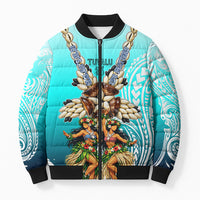 Floating Future Saving Tuvalu Bomber Puffer Jacket Ocean Blue Pacific Polynesian Cultural Art Marine Wildlife TS04 Unisex Blue White - Polynesian Pride