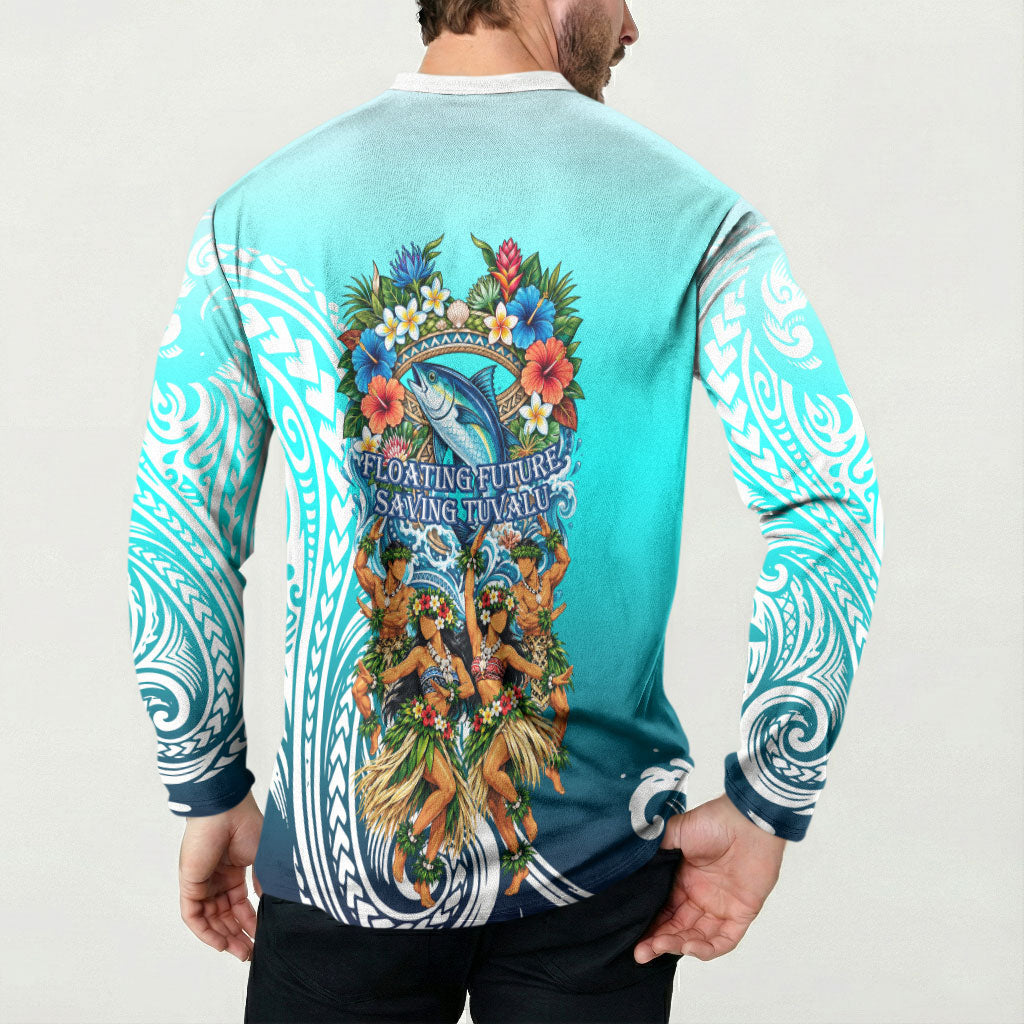 Floating Future Saving Tuvalu Button Sweatshirt Ocean Blue Pacific Polynesian Cultural Art Marine Wildlife TS04 - Polynesian Pride