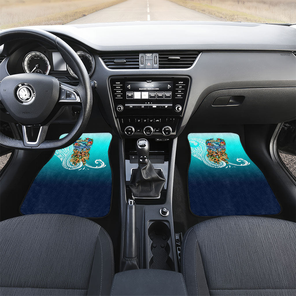 Floating Future Saving Tuvalu Car Mats Ocean Blue Pacific Polynesian Cultural Art Marine Wildlife TS04 Set 2pcs - Front Blue White - Polynesian Pride
