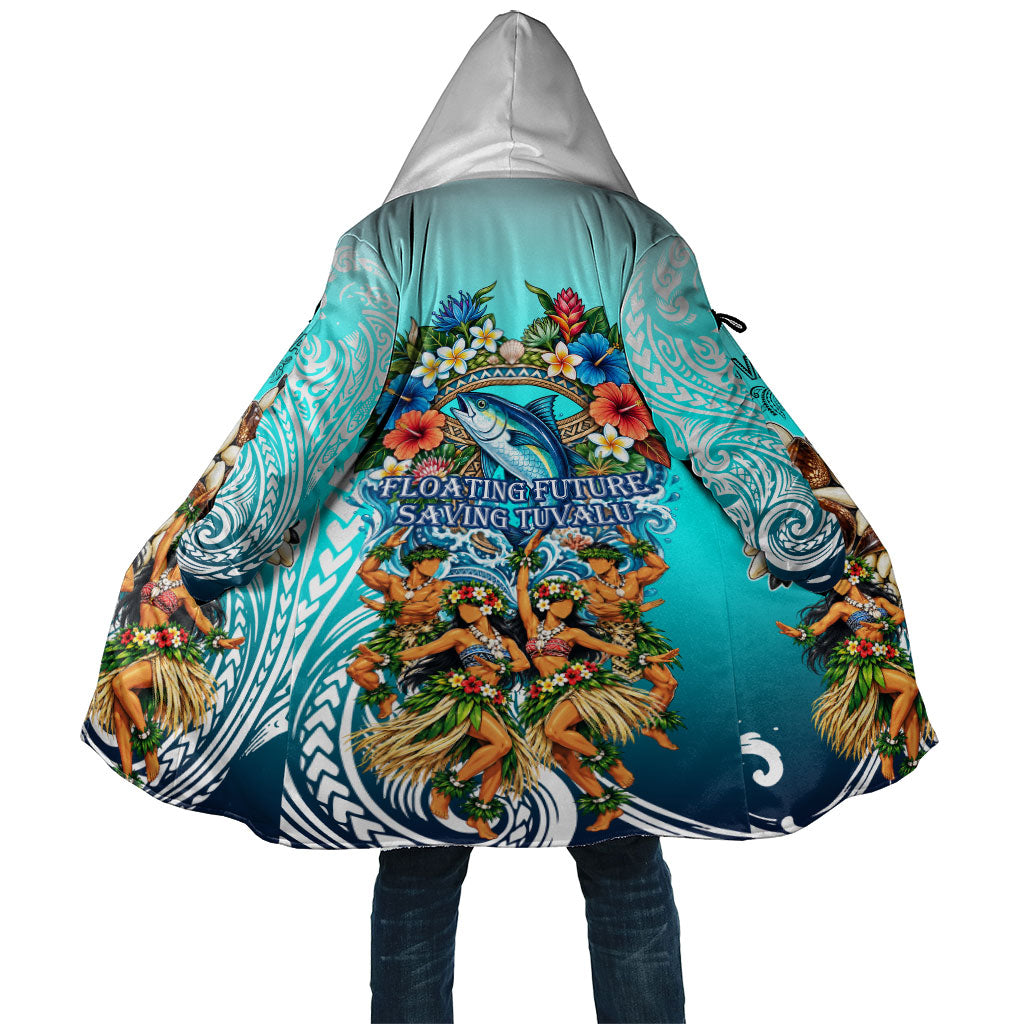 Floating Future Saving Tuvalu Cloak Ocean Blue Pacific Polynesian Cultural Art Marine Wildlife TS04 Unisex Blue White - Polynesian Pride