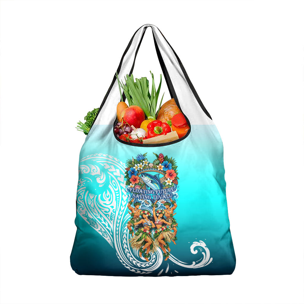 Floating Future Saving Tuvalu Grocery Bag Ocean Blue Pacific Polynesian Cultural Art Marine Wildlife TS04 1-pack One Size Blue White - Polynesian Pride