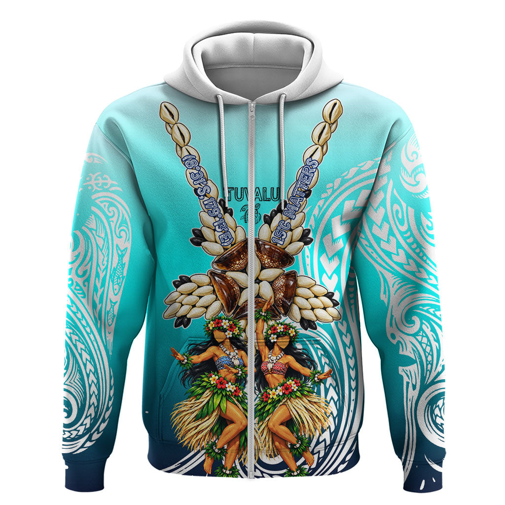 Floating Future Saving Tuvalu Hoodie Ocean Blue Pacific Polynesian Cultural Art Marine Wildlife TS04 Zip Hoodie Blue White - Polynesian Pride