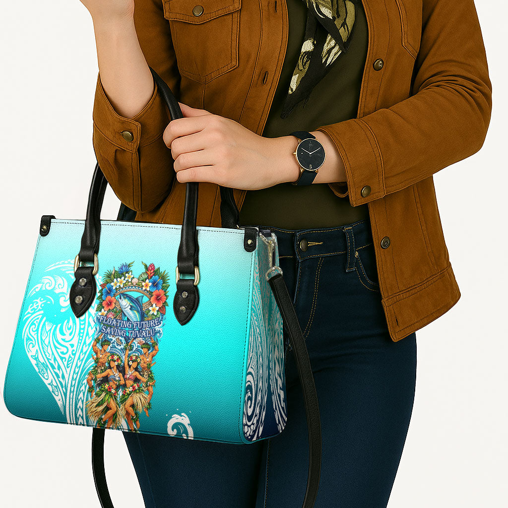 Floating Future Saving Tuvalu Leather Bag Ocean Blue Pacific Polynesian Cultural Art Marine Wildlife