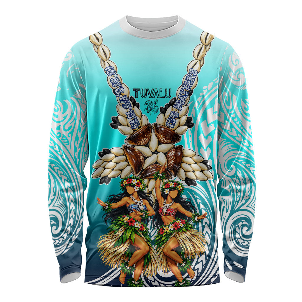 Floating Future Saving Tuvalu Long Sleeve Shirt Ocean Blue Pacific Polynesian Cultural Art Marine Wildlife TS04 Unisex Blue White - Polynesian Pride