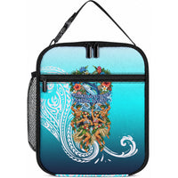 Floating Future Saving Tuvalu Lunch Bag Ocean Blue Pacific Polynesian Cultural Art Marine Wildlife TS04 10.2 × 8.3 × 4.3 inch Blue White - Polynesian Pride