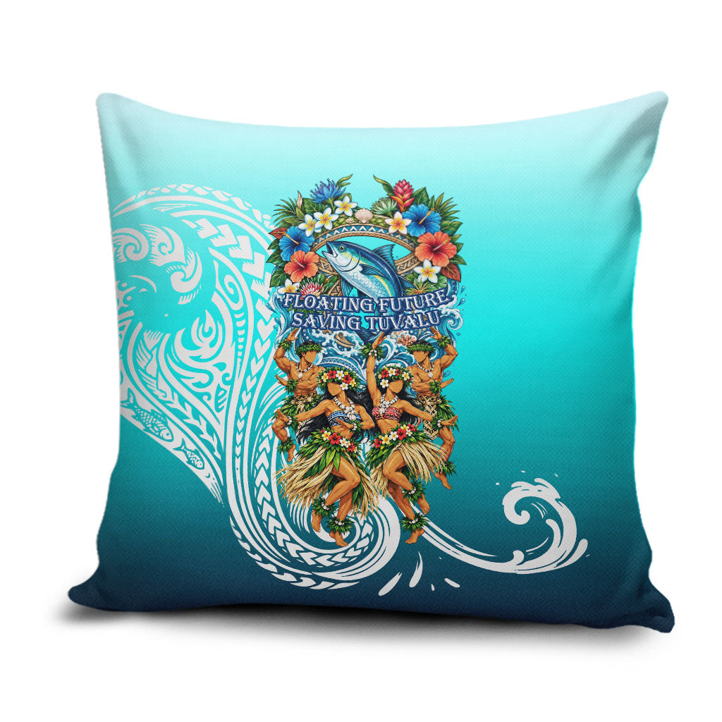 Floating Future Saving Tuvalu Pillow Cover Ocean Blue Pacific Polynesian Cultural Art Marine Wildlife TS04 Blue White - Polynesian Pride