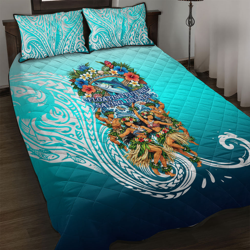 Floating Future Saving Tuvalu Quilt Bed Set Ocean Blue Pacific Polynesian Cultural Art Marine Wildlife TS04 Blue White - Polynesian Pride