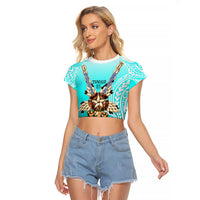 Floating Future Saving Tuvalu Raglan Cropped T Shirt Ocean Blue Pacific Polynesian Cultural Art Marine Wildlife TS04 Female Blue White - Polynesian Pride