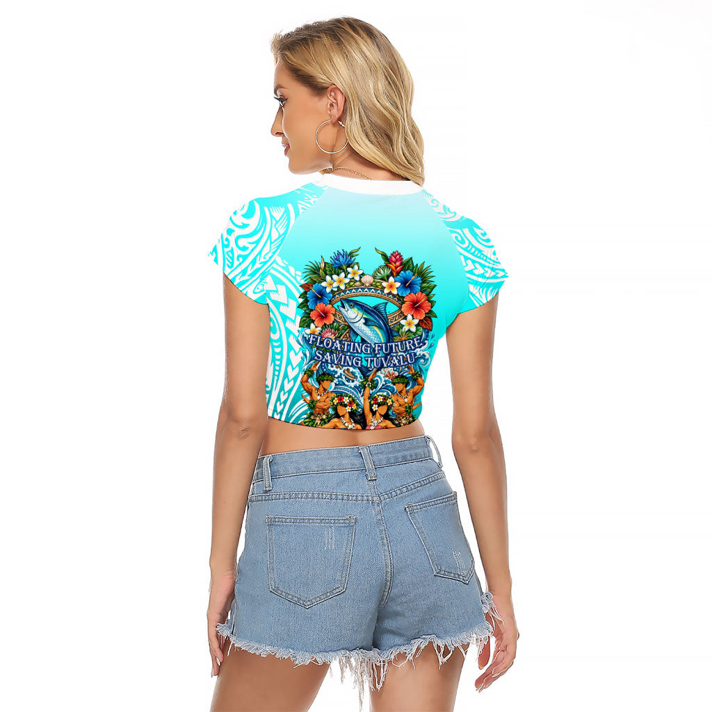 Floating Future Saving Tuvalu Raglan Cropped T Shirt Ocean Blue Pacific Polynesian Cultural Art Marine Wildlife TS04 - Polynesian Pride