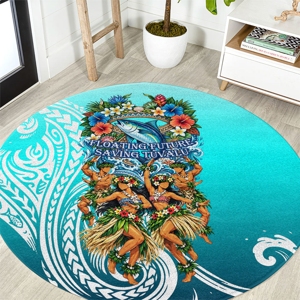 Floating Future Saving Tuvalu Round Carpet Ocean Blue Pacific Polynesian Cultural Art Marine Wildlife TS04 Blue White - Polynesian Pride