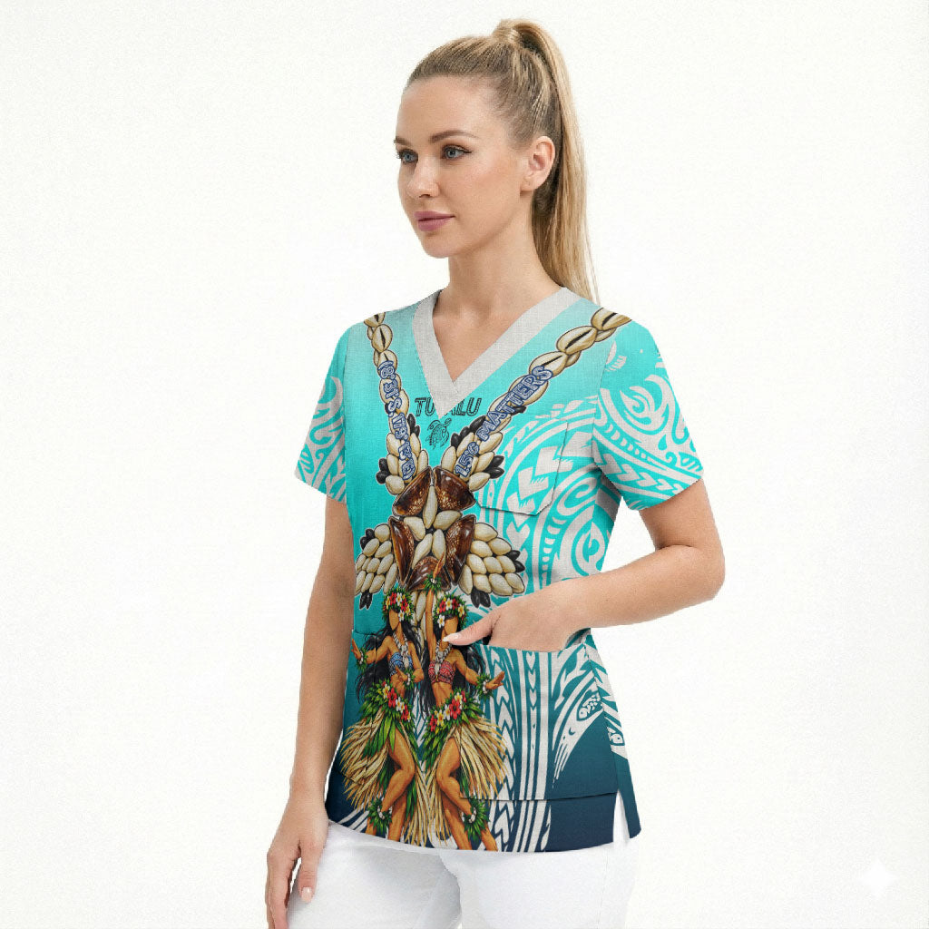 Floating Future Saving Tuvalu Scrub Top Ocean Blue Pacific Polynesian Cultural Art Marine Wildlife TS04 - Polynesian Pride