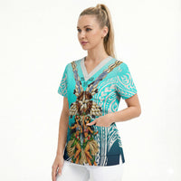 Floating Future Saving Tuvalu Scrub Top Ocean Blue Pacific Polynesian Cultural Art Marine Wildlife TS04 - Polynesian Pride