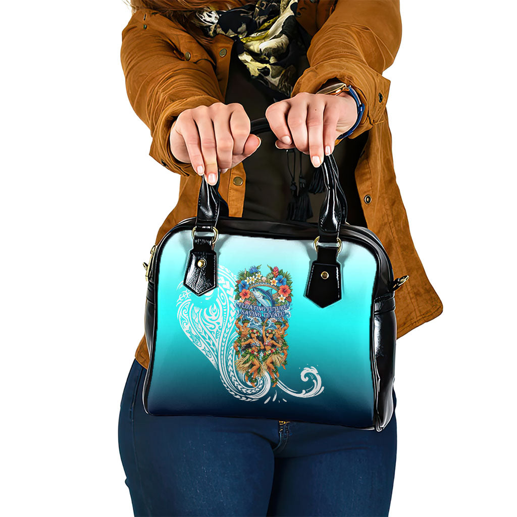 Floating Future Saving Tuvalu Shoulder Handbag Ocean Blue Pacific Polynesian Cultural Art Marine Wildlife TS04 One Size Blue White - Polynesian Pride