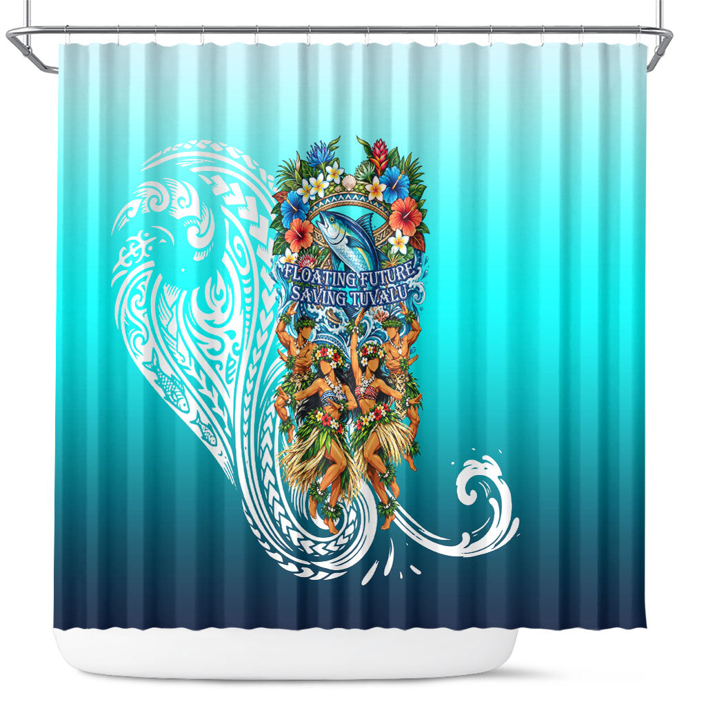 Floating Future Saving Tuvalu Shower Curtain Ocean Blue Pacific Polynesian Cultural Art Marine Wildlife TS04 Blue White - Polynesian Pride
