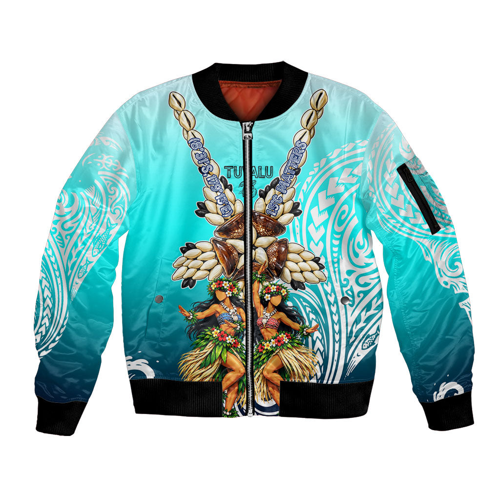 Floating Future Saving Tuvalu Sleeve Zip Bomber Jacket Ocean Blue Pacific Polynesian Cultural Art Marine Wildlife TS04 Unisex Blue White - Polynesian Pride
