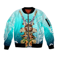 Floating Future Saving Tuvalu Sleeve Zip Bomber Jacket Ocean Blue Pacific Polynesian Cultural Art Marine Wildlife TS04 Unisex Blue White - Polynesian Pride