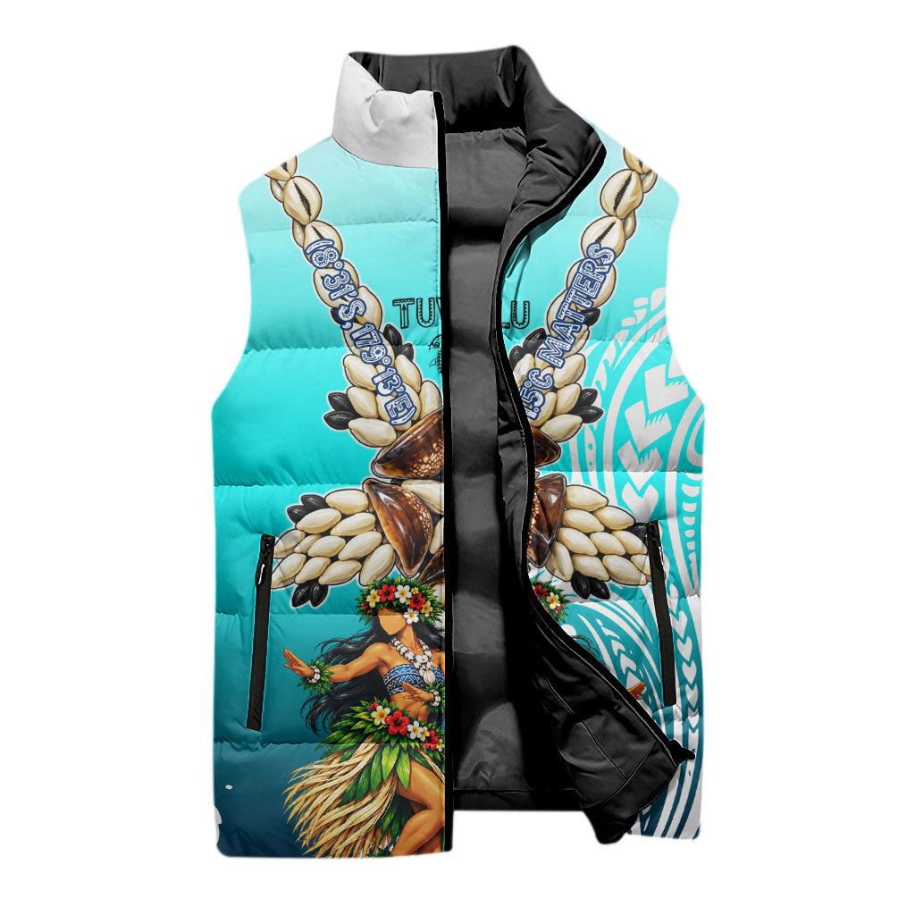 Floating Future Saving Tuvalu Sleeveless Puffer Jacket Ocean Blue Pacific Polynesian Cultural Art Marine Wildlife