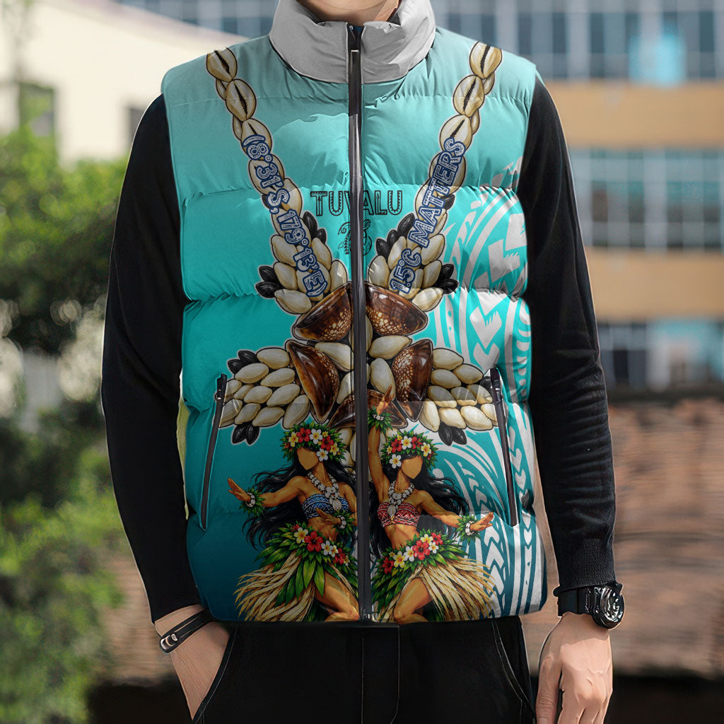 Floating Future Saving Tuvalu Sleeveless Puffer Jacket Ocean Blue Pacific Polynesian Cultural Art Marine Wildlife
