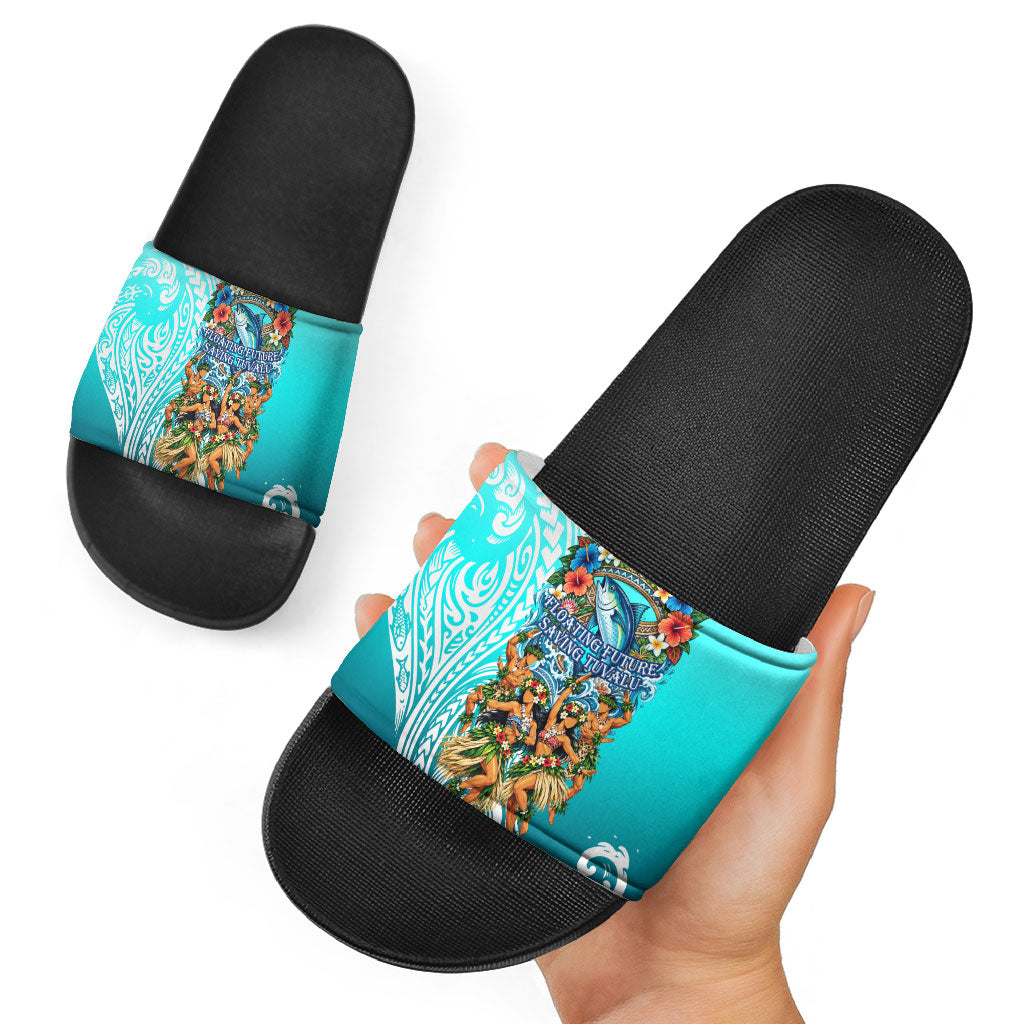 Floating Future Saving Tuvalu Slide Sandals Ocean Blue Pacific Polynesian Cultural Art Marine Wildlife TS04 - Polynesian Pride