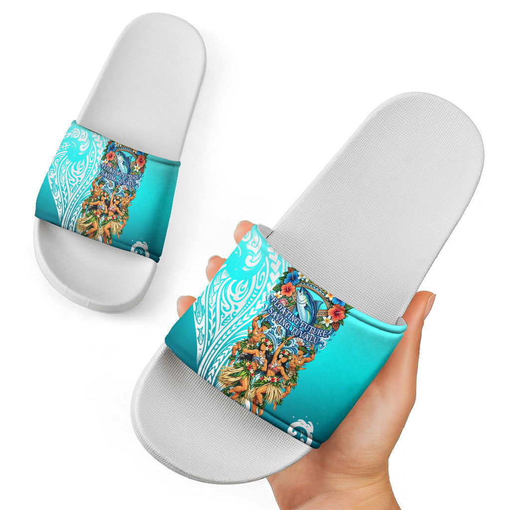 Floating Future Saving Tuvalu Slide Sandals Ocean Blue Pacific Polynesian Cultural Art Marine Wildlife TS04 - Polynesian Pride