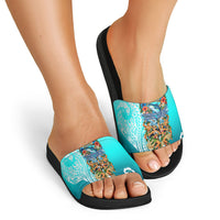 Floating Future Saving Tuvalu Slide Sandals Ocean Blue Pacific Polynesian Cultural Art Marine Wildlife TS04 - Polynesian Pride