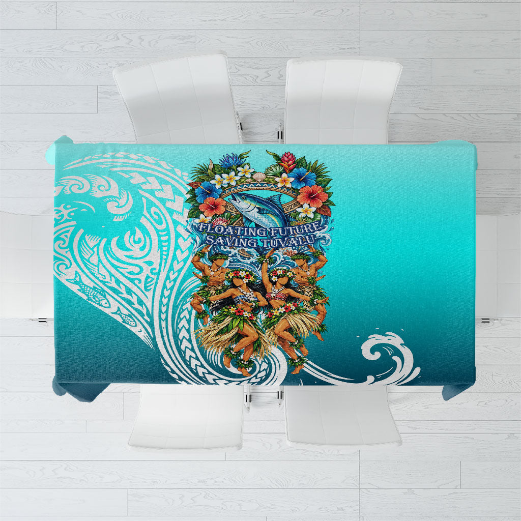 Floating Future Saving Tuvalu Tablecloth Ocean Blue Pacific Polynesian Cultural Art Marine Wildlife TS04 Blue White - Polynesian Pride