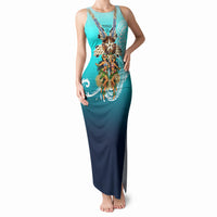 Floating Future Saving Tuvalu Tank Maxi Dress Ocean Blue Pacific Polynesian Cultural Art Marine Wildlife TS04 Women Blue White - Polynesian Pride
