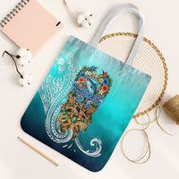 Floating Future Saving Tuvalu Tote Bag Ocean Blue Pacific Polynesian Cultural Art Marine Wildlife TS04 White Strap One Size Blue White - Polynesian Pride