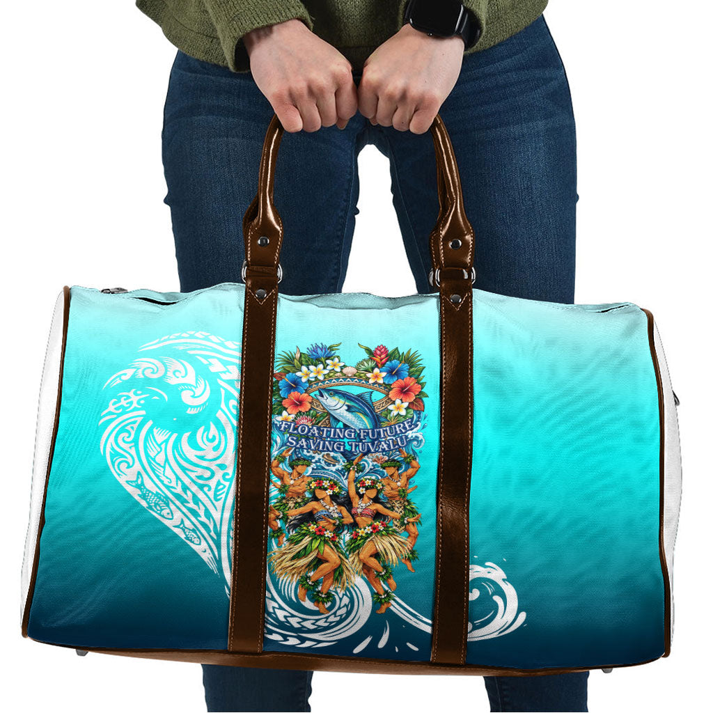 Floating Future Saving Tuvalu Travel Bag Ocean Blue Pacific Polynesian Cultural Art Marine Wildlife TS04 Blue White - Polynesian Pride