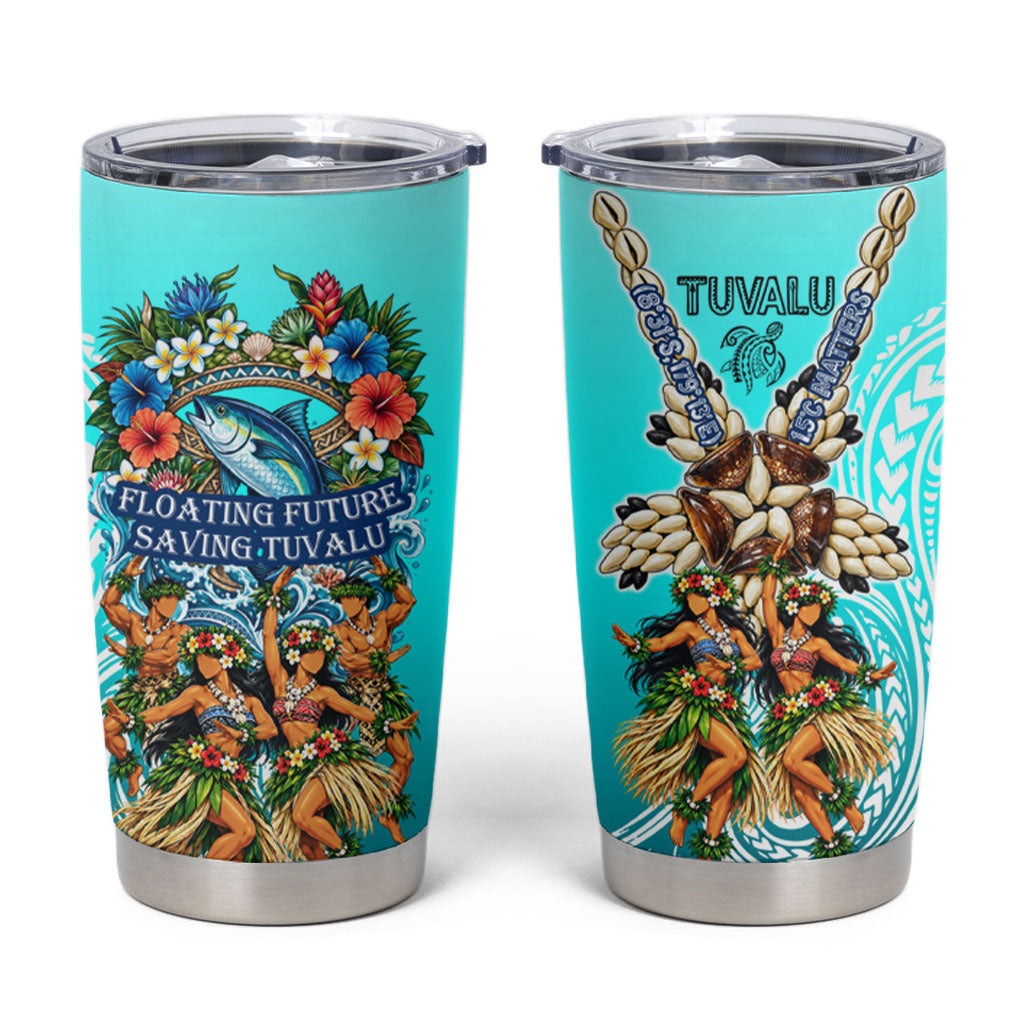 Floating Future Saving Tuvalu Tumbler Cup Ocean Blue Pacific Polynesian Cultural Art Marine Wildlife TS04 Blue White - Polynesian Pride