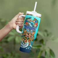 Floating Future Saving Tuvalu Tumbler With Handle Ocean Blue Pacific Polynesian Cultural Art Marine Wildlife TS04 - Polynesian Pride