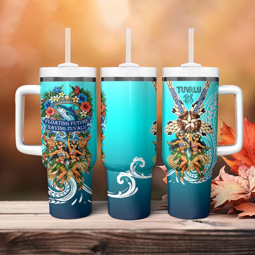 Floating Future Saving Tuvalu Tumbler With Handle Ocean Blue Pacific Polynesian Cultural Art Marine Wildlife TS04 - Polynesian Pride