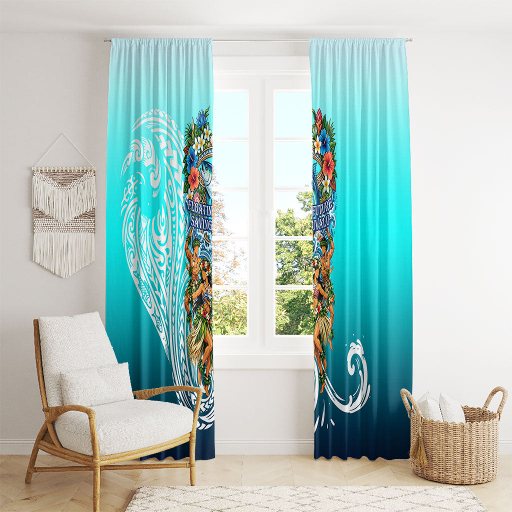 Floating Future Saving Tuvalu Window Curtain Ocean Blue Pacific Polynesian Cultural Art Marine Wildlife TS04 - Polynesian Pride
