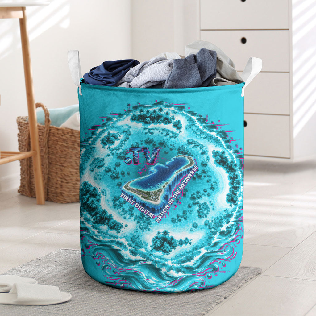 Tuvalu First Digital Nation In The Metaverse Laundry Basket Polynesian Island Atoll Cyber Ocean TS04 Blue White - Polynesian Pride