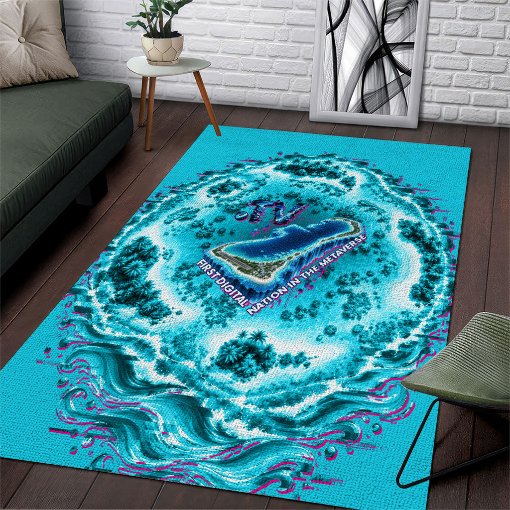 Tuvalu First Digital Nation In The Metaverse Area Rug Polynesian Island Atoll Cyber Ocean TS04 Blue White - Polynesian Pride