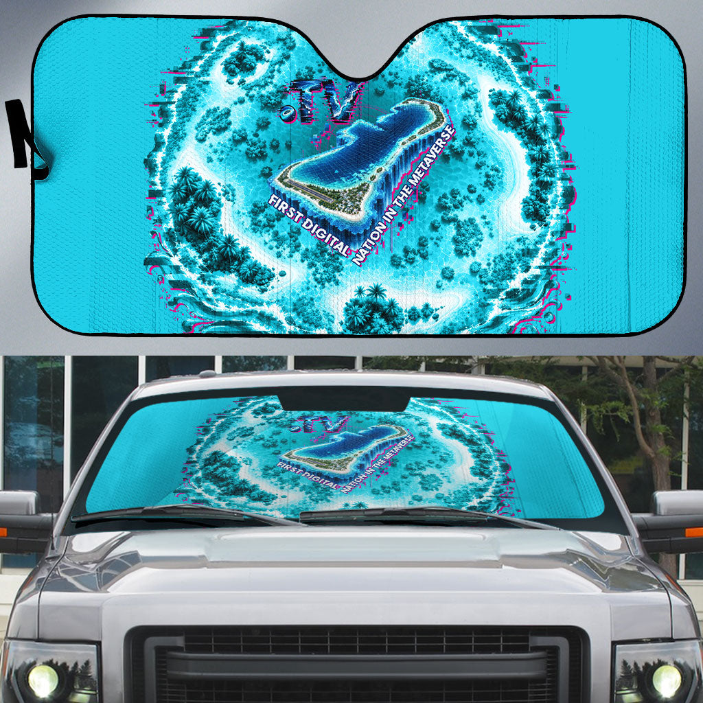 Tuvalu First Digital Nation In The Metaverse Auto Sun Shade Polynesian Island Atoll Cyber Ocean TS04 Blue White - Polynesian Pride