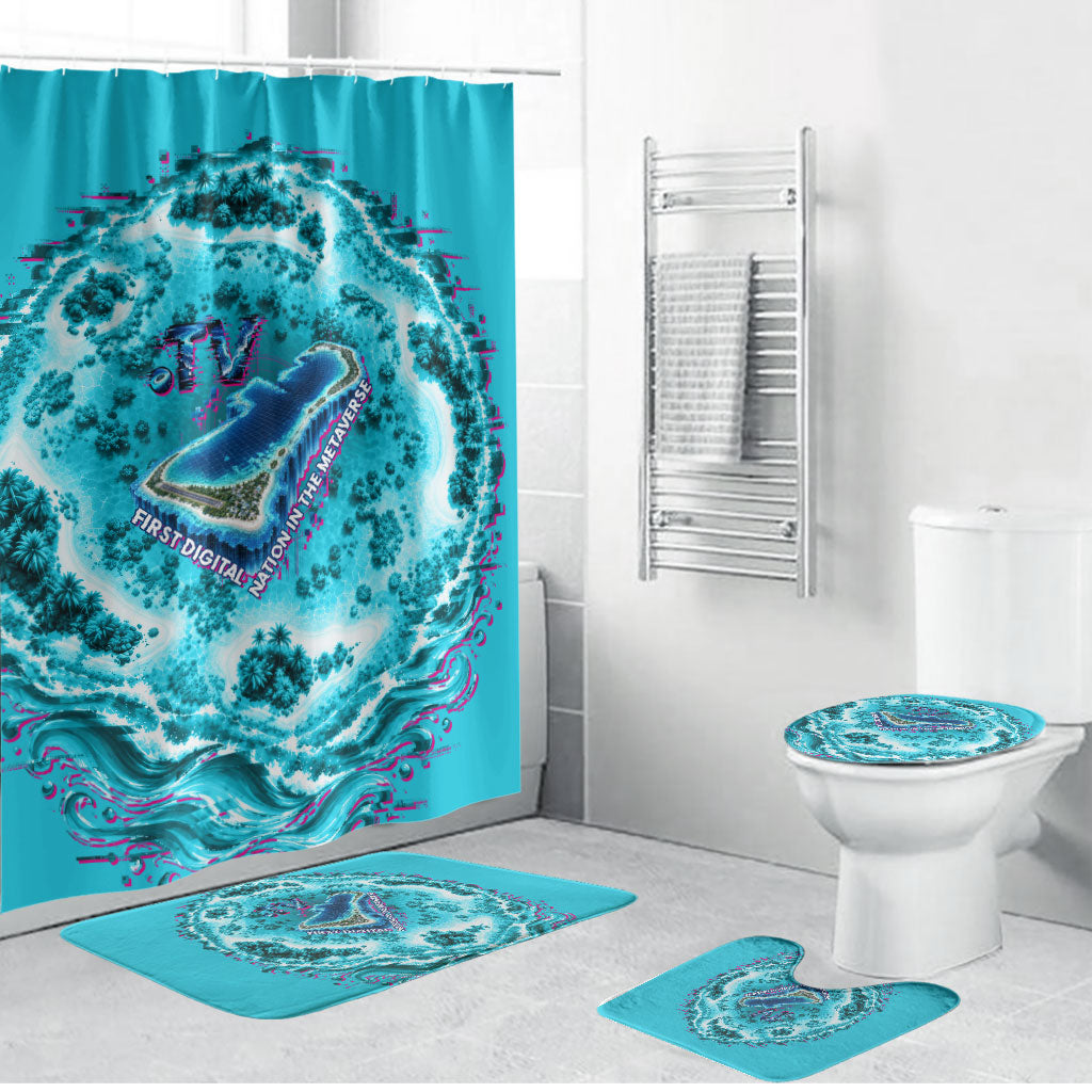 Tuvalu First Digital Nation In The Metaverse Bathroom Set Polynesian Island Atoll Cyber Ocean TS04 Bathroom Set (4 pcs) Blue White - Polynesian Pride
