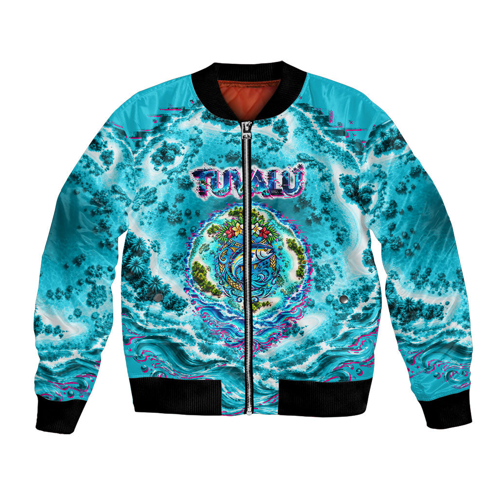 Tuvalu First Digital Nation In The Metaverse Bomber Jacket Polynesian Island Atoll Cyber Ocean TS04 Unisex Blue White - Polynesian Pride