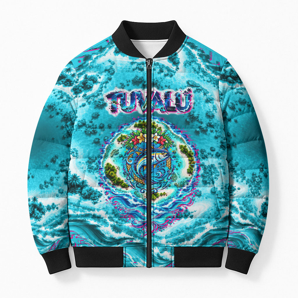 Tuvalu First Digital Nation In The Metaverse Bomber Puffer Jacket Polynesian Island Atoll Cyber Ocean TS04 Unisex Blue White - Polynesian Pride