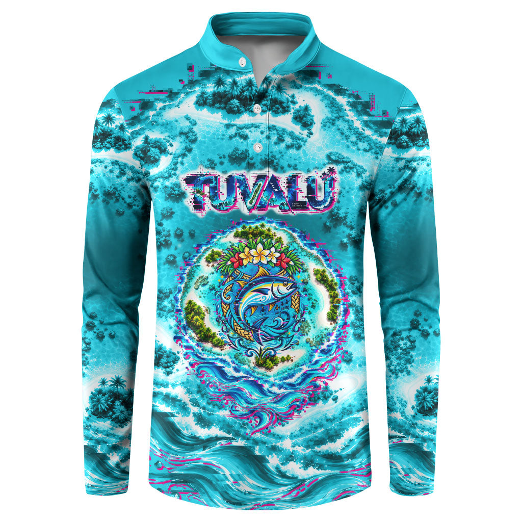 Tuvalu First Digital Nation In The Metaverse Button Sweatshirt Polynesian Island Atoll Cyber Ocean TS04 Blue White - Polynesian Pride