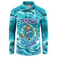 Tuvalu First Digital Nation In The Metaverse Button Sweatshirt Polynesian Island Atoll Cyber Ocean TS04 Blue White - Polynesian Pride