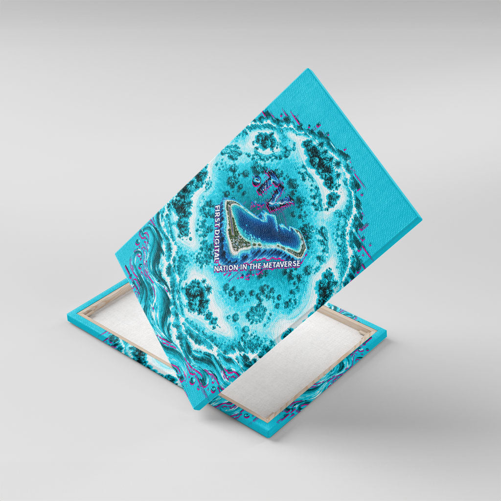 Tuvalu First Digital Nation In The Metaverse Canvas Wall Art Polynesian Island Atoll Cyber Ocean TS04 With Frame Blue White - Polynesian Pride