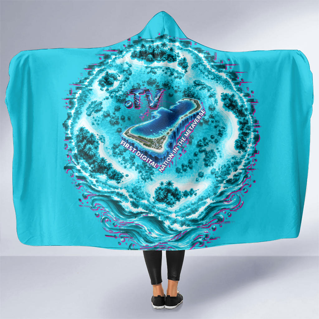 Tuvalu First Digital Nation In The Metaverse Hooded Blanket Polynesian Island Atoll Cyber Ocean TS04 One Size Blue White - Polynesian Pride