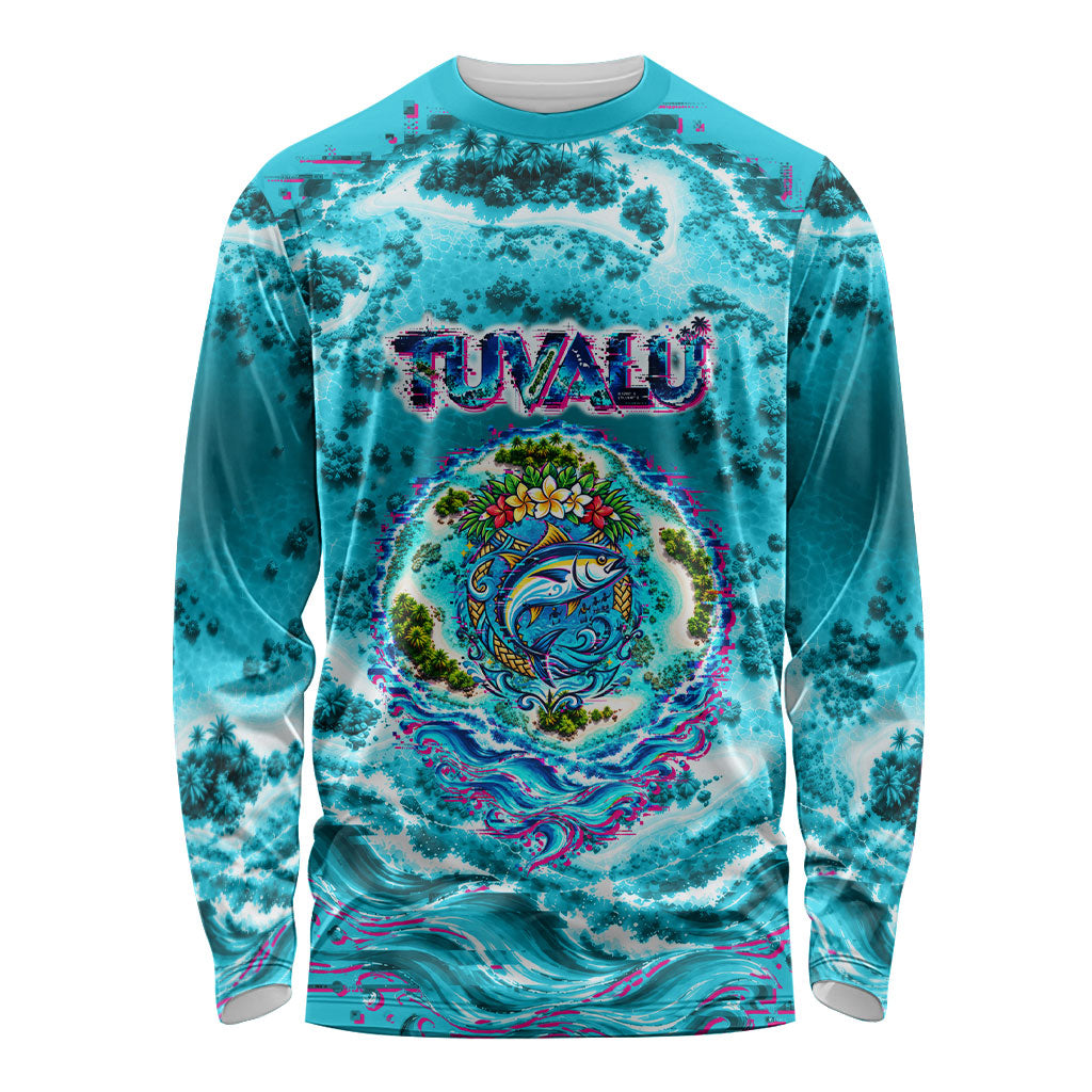 Tuvalu First Digital Nation In The Metaverse Long Sleeve Shirt Polynesian Island Atoll Cyber Ocean TS04 Unisex Blue White - Polynesian Pride