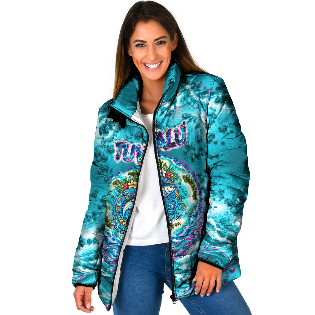 Tuvalu First Digital Nation In The Metaverse Padded Jacket Polynesian Island Atoll Cyber Ocean TS04 Women Blue White - Polynesian Pride
