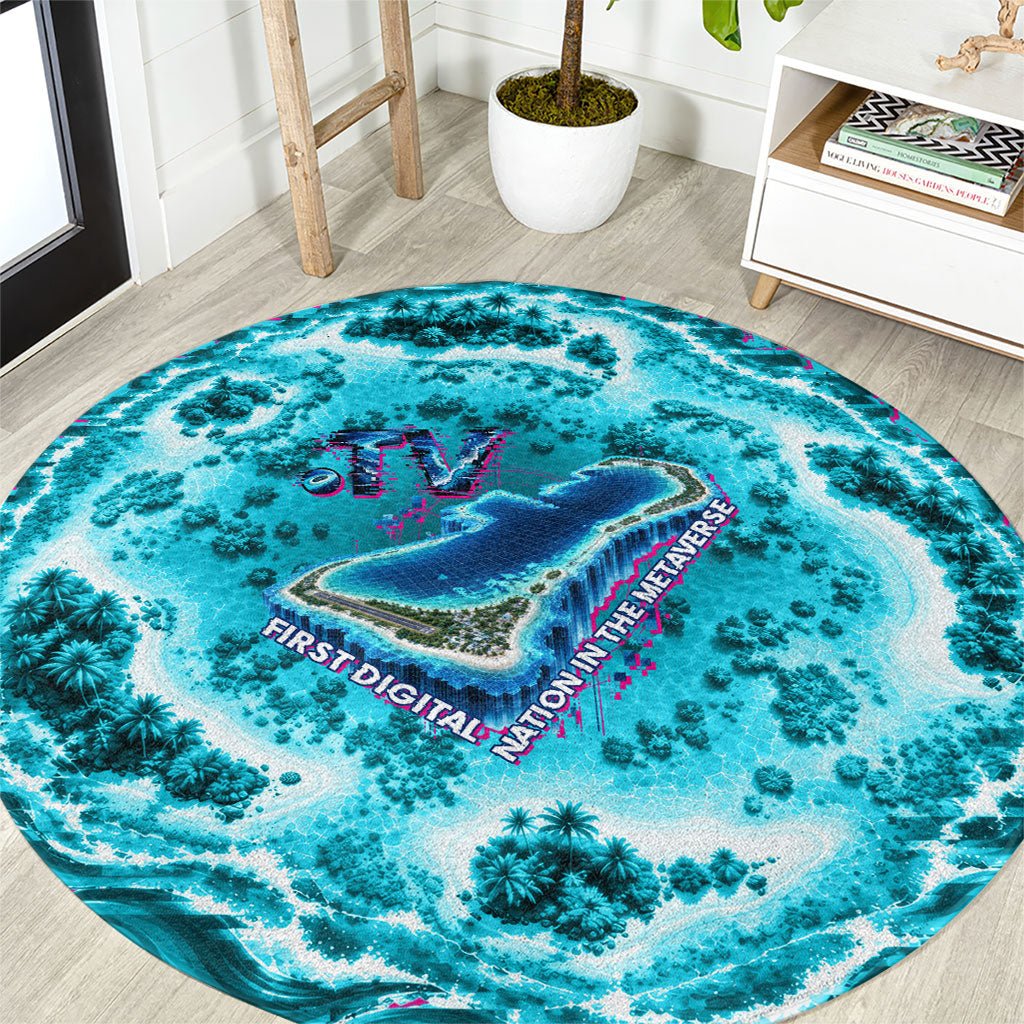 Tuvalu First Digital Nation In The Metaverse Round Carpet Polynesian Island Atoll Cyber Ocean TS04 Blue White - Polynesian Pride