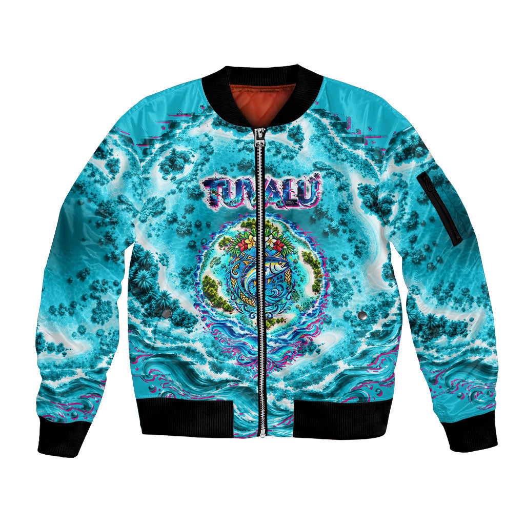 Tuvalu First Digital Nation In The Metaverse Sleeve Zip Bomber Jacket Polynesian Island Atoll Cyber Ocean TS04 Unisex Blue White - Polynesian Pride