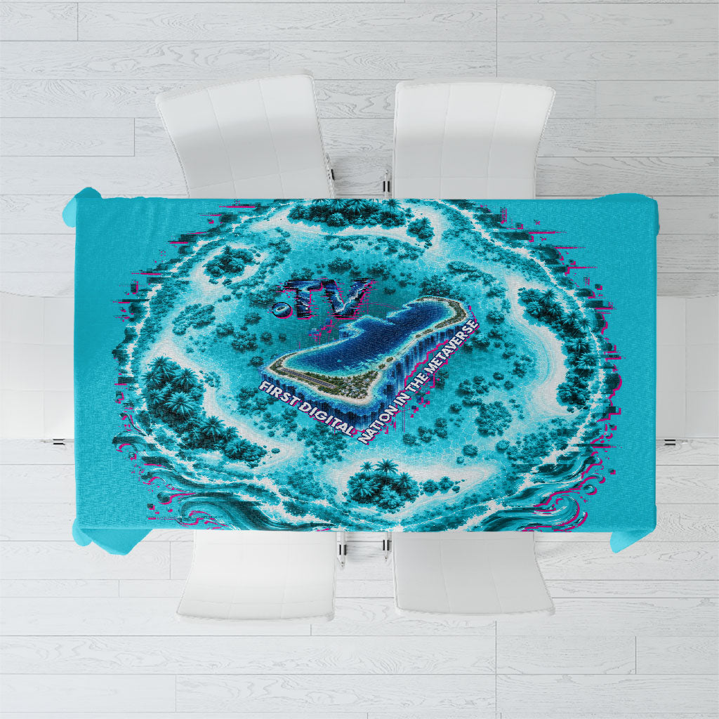 Tuvalu First Digital Nation In The Metaverse Tablecloth Polynesian Island Atoll Cyber Ocean TS04 Blue White - Polynesian Pride