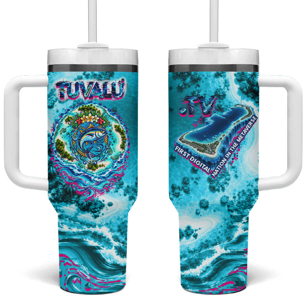 Tuvalu First Digital Nation In The Metaverse Tumbler With Handle Polynesian Island Atoll Cyber Ocean TS04 One Size: 40 oz Blue White - Polynesian Pride
