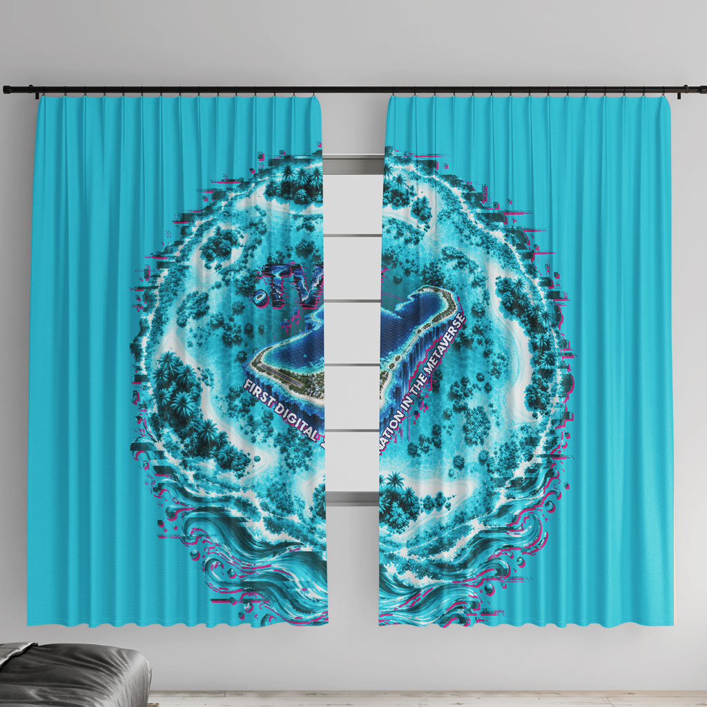Tuvalu First Digital Nation In The Metaverse Window Curtain Polynesian Island Atoll Cyber Ocean TS04 With Hooks Blue White - Polynesian Pride